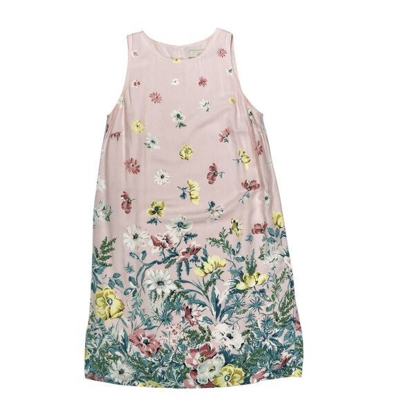 Loft Sleeveless Dress Womens Sz 2 Pink Floral Crew Neck Boho Coastal Beach - Picture 2 of 14